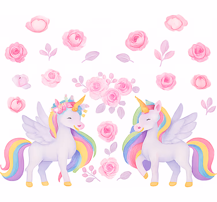 Rollo Fenster Kinderzimmer rosa einhorn und blumen - TenStickers