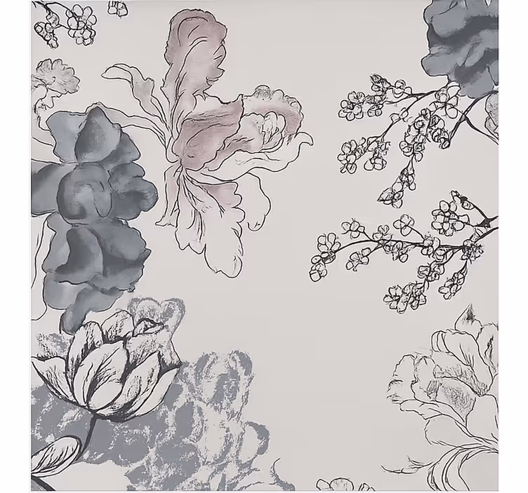 Rollo Fenster Wohnzimmer graustufen-aquarellblumen - TenStickers