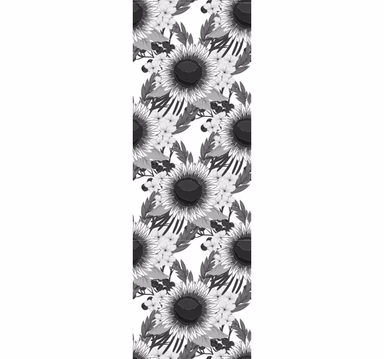 Rollo fenster esszimmer sonnenblumen schwarz-weiß - TenStickers