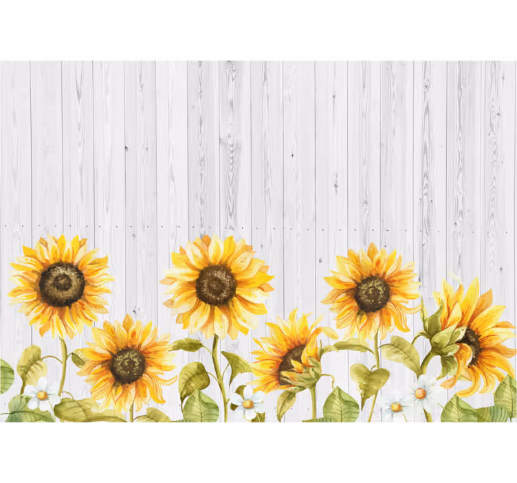 Küchenfenster rollo sonnenblumen auf grauen holzplanken - TenStickers