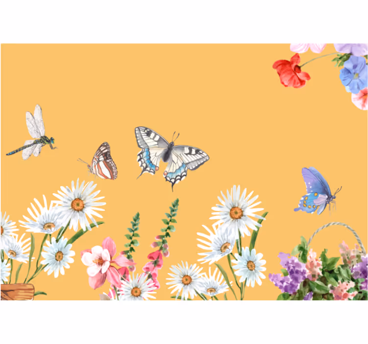 Küchenfenster rollo mit gänseblümchen und schmetterlingen - TenStickers