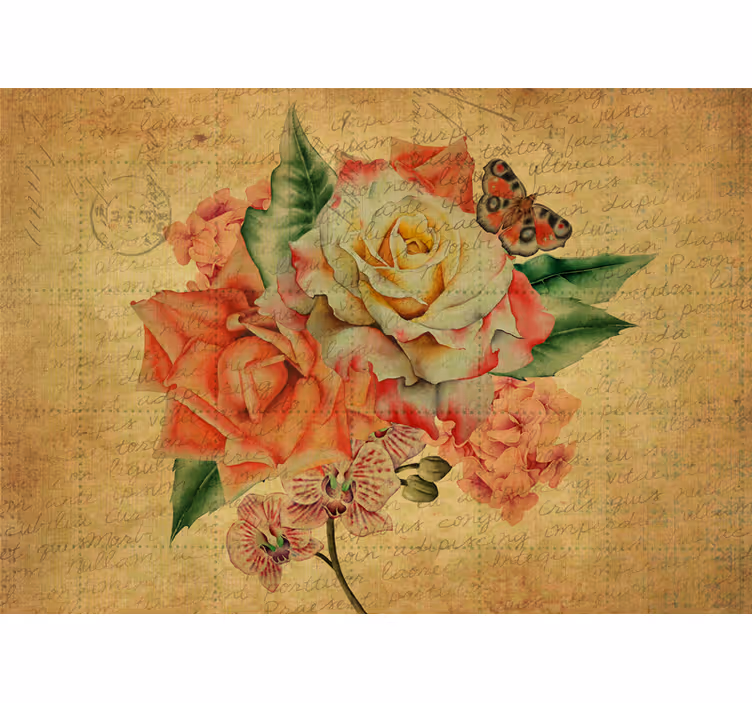 Küchenfenster rollo rose mit schmetterling und schriftzügen - TenStickers