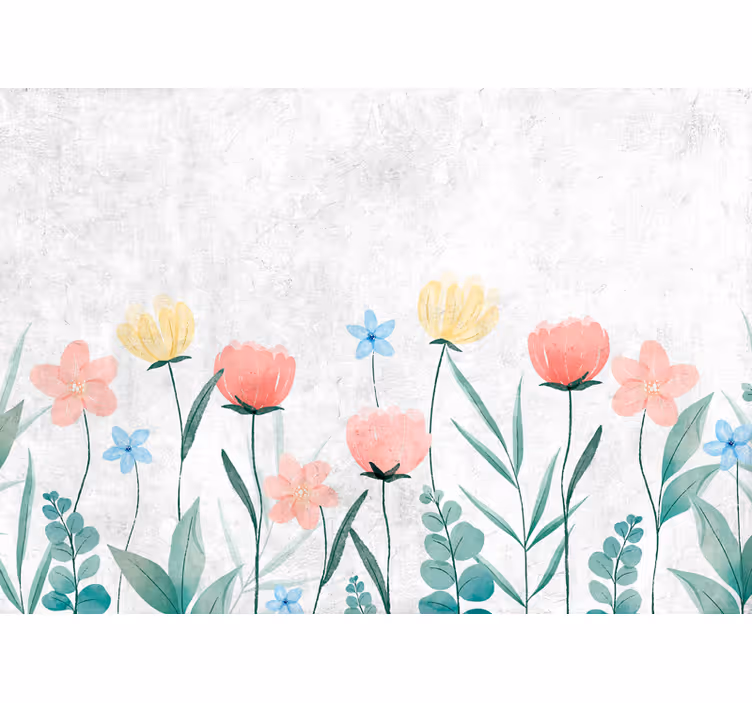 Küchenfenster rollo bunte blumen auf weißem hintergrund - TenStickers