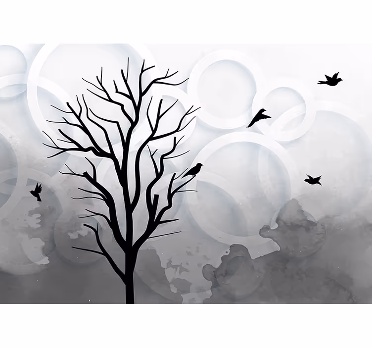 Küchenfenster rollo mit schwarzem baum und vögeln - TenStickers