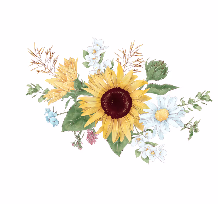 Rollo fenster weiß sonnenblumen und gänseblümchen - TenStickers