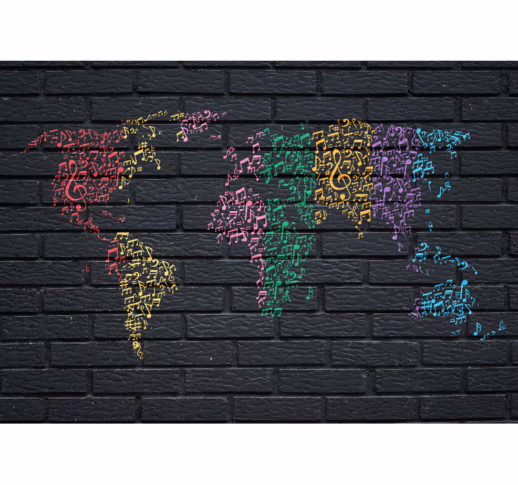 Rollo fenster schwarz regenbogenmusik mit weltkarte - TenStickers