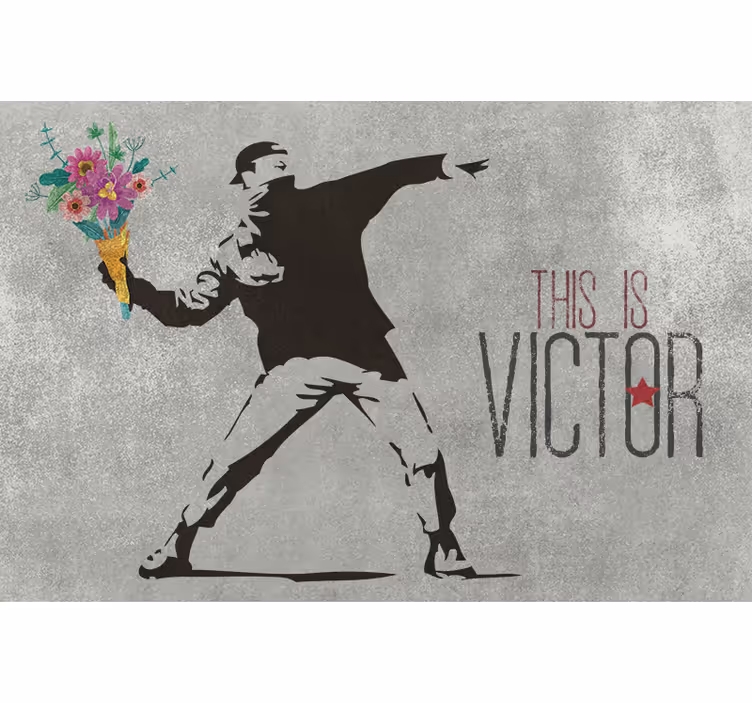 Rollo fenster grau personalisiertes banksy blumenbouquet - TenStickers