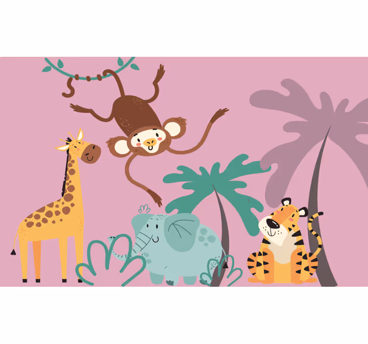 Rollo fenster lila mit bunten cartoon-safari-tieren - TenStickers