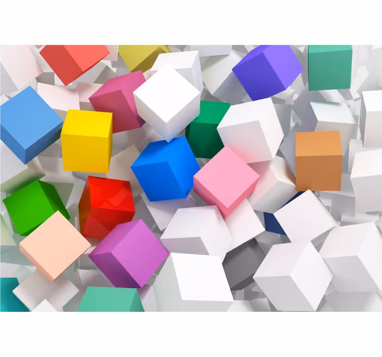 Rollo fenster wohnzimmer 3d würfel wandtapete bunt - TenStickers