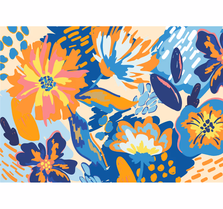Rollo fenster wohnzimmer mit blauen orangen blättern - TenStickers