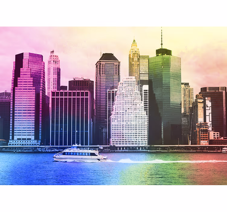 Rollo fenster wohnzimmer bunte manhattan wolkenkratzer - TenStickers