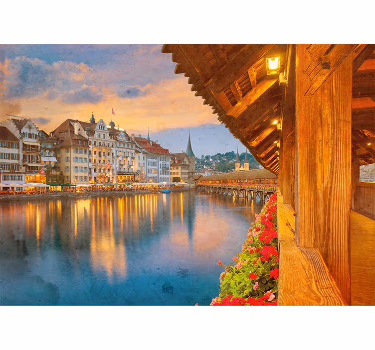 Rollo fenster wohnzimmer alte gebäude am see in der schweiz - TenStickers