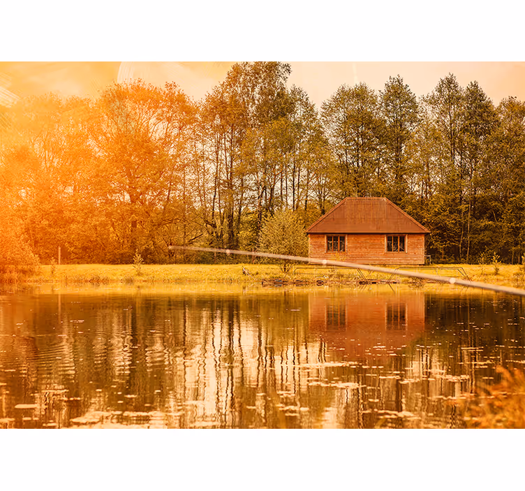Rollo fenster wohnzimmer braune häuser am see mit bergen - TenStickers