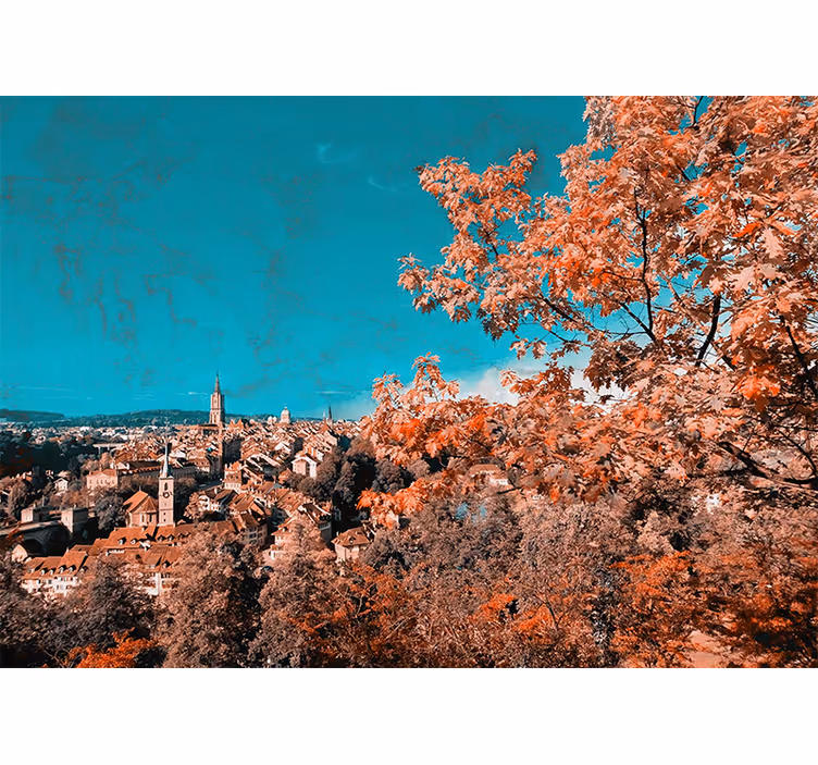 Rollo fenster wohnzimmer mit bäumen in bern im herbst - TenStickers
