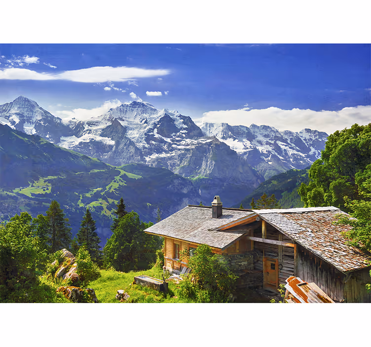 Rollo fenster wohnzimmer grindelwald schneeberge und wiese - TenStickers