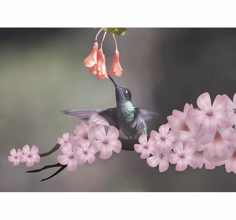 Rollo fenster wohnzimmer mit kastanienbraunem vogel auf baum - TenStickers