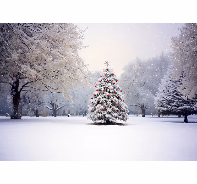 Rollo fenster weiß tannenbaum im schnee - TenStickers
