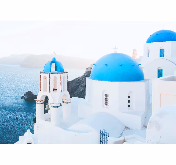 Rollo fenster schlafzimmer santorini häuser und meer - TenStickers