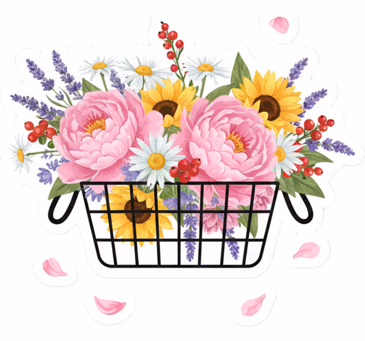 Rollo fenster wohnzimmer mit schickem blumenkorb - TenStickers