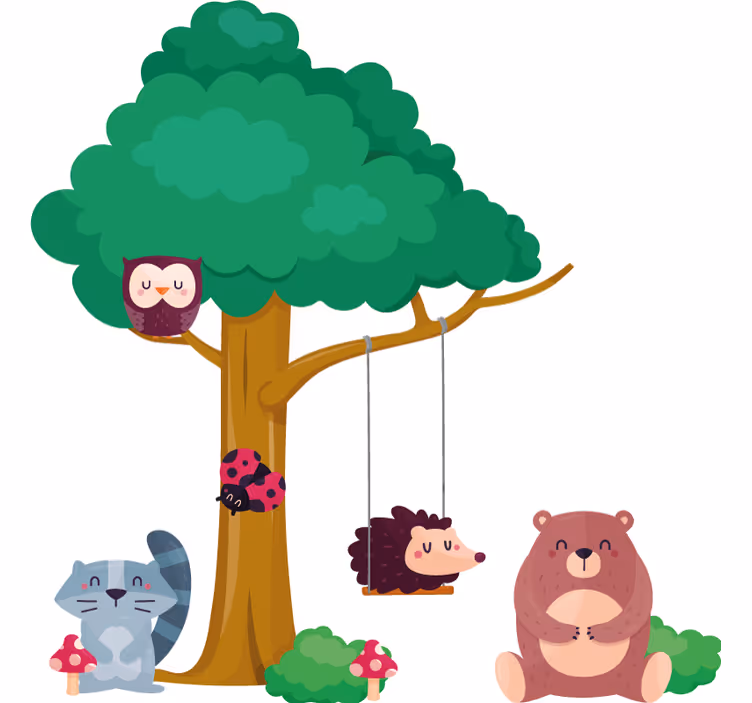 Rollo fenster kinderzimmer mit waldtieren am schaukelstuhl - TenStickers