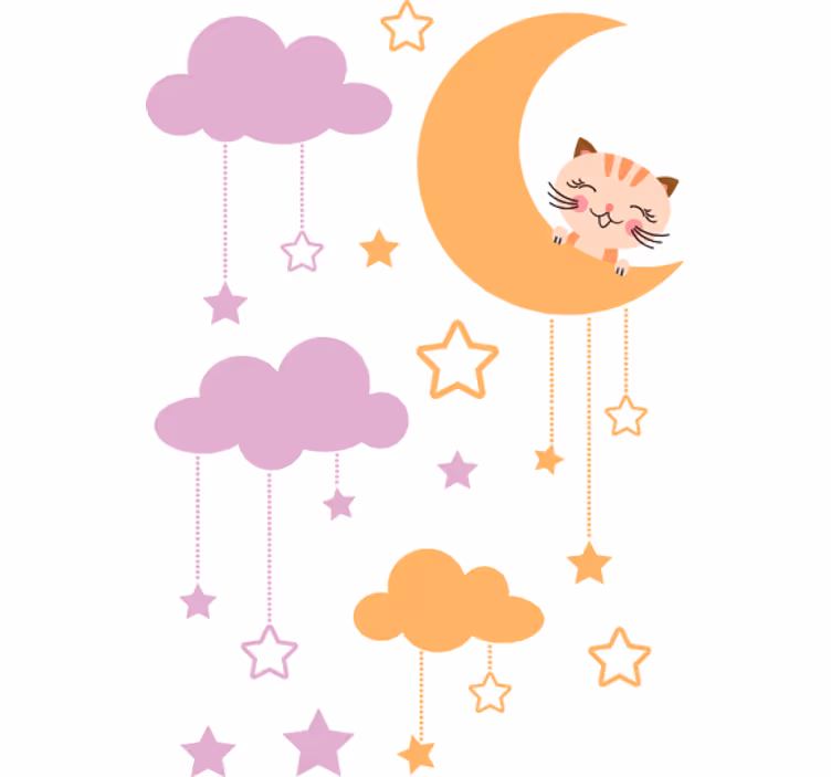 Rollo fenster kinderzimmer mit katzen-mond-sticker - TenStickers