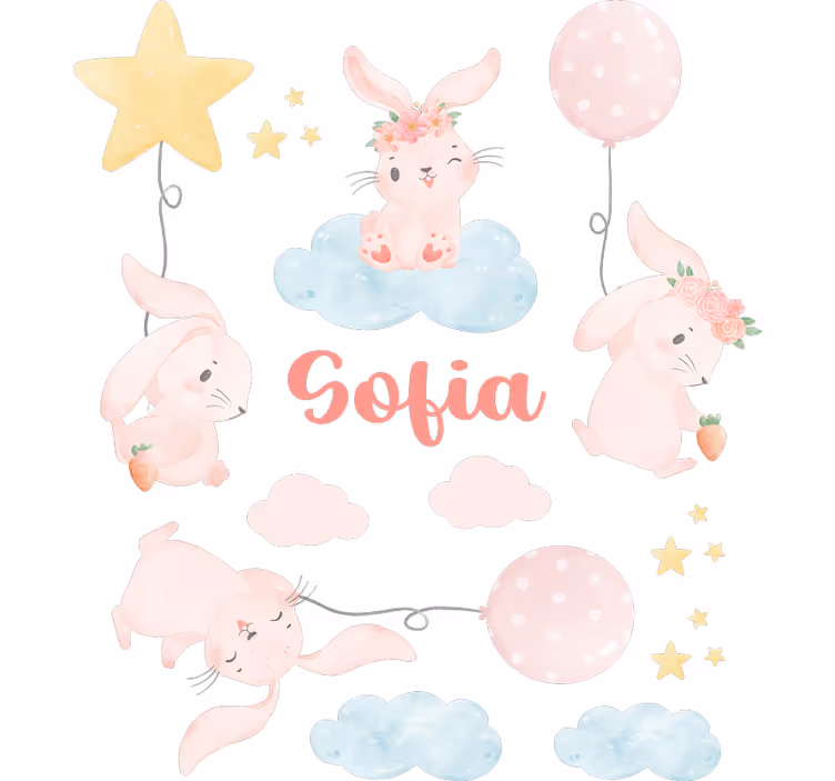 Rollo fenster kinderzimmer mit rosa ballons und hasen - TenStickers