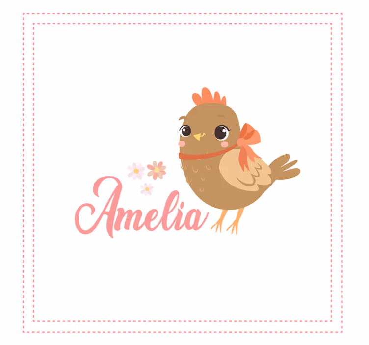 Rollo fenster kinderzimmer huhn mit schleife und name - TenStickers