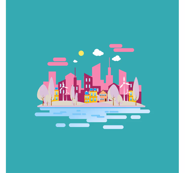 Rollo fenster kinderzimmer pinke stadt am meer - TenStickers