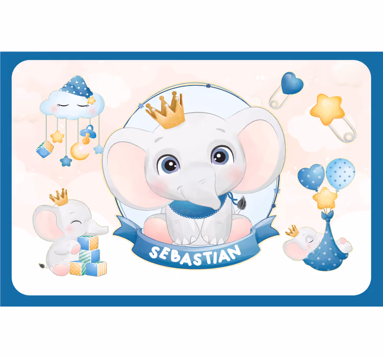 Rollo fenster kinderzimmer süßer elefant junge mit namen - TenStickers