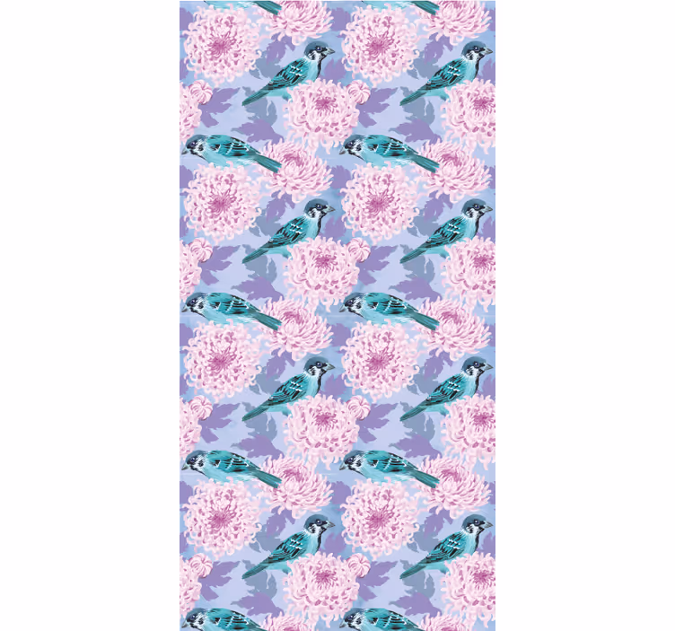 Küchenfenster rollo mit rosa gartenblumen und vögeln - TenStickers