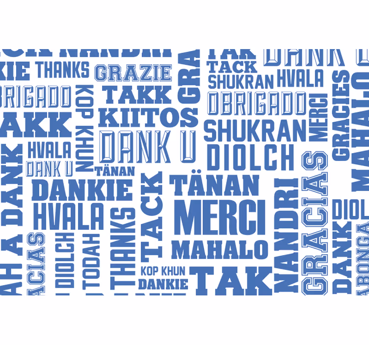 Rollo fenster blau dank in vielen sprachen - TenStickers