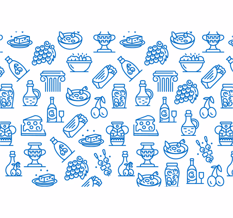 Rollo fenster blau mit griechischen speisen icons - TenStickers