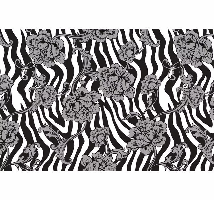 Rollo fenster schwarz zebra-druck und zierblumen - TenStickers