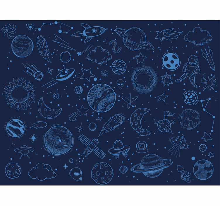 Rollo fenster kinderzimmer mit vielen weltraumsymbolen - TenStickers