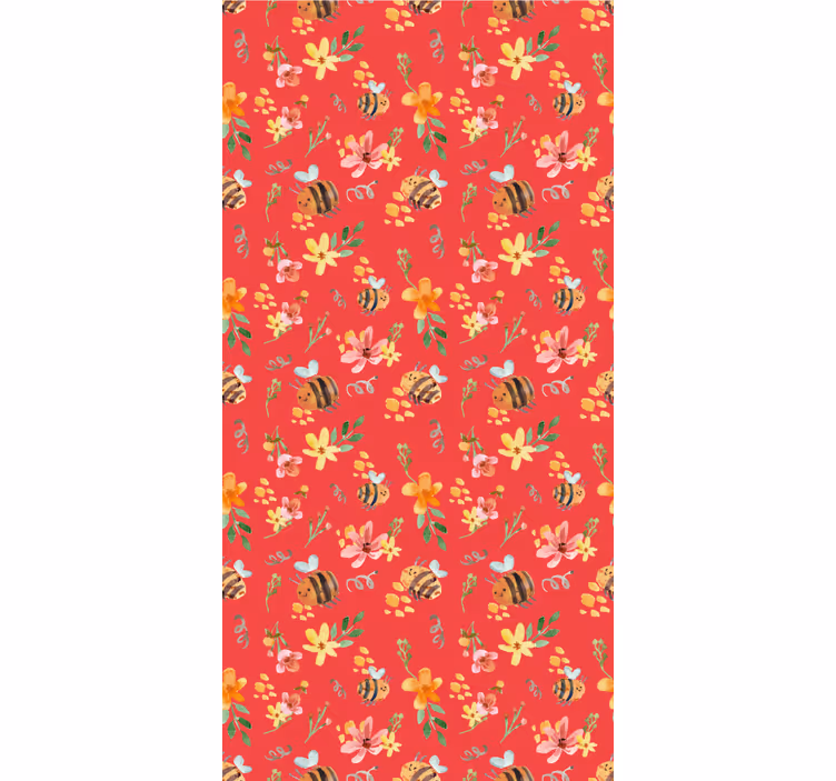 Rollo fenster rot retro bienen und blumen - TenStickers