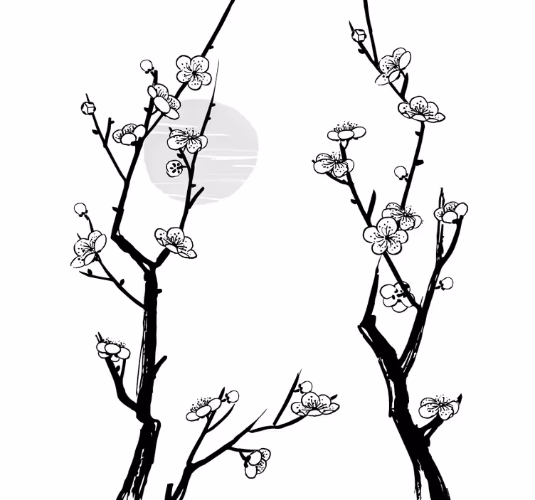 Rollo Fenster Blumen blühende zweige silhouette - TenStickers