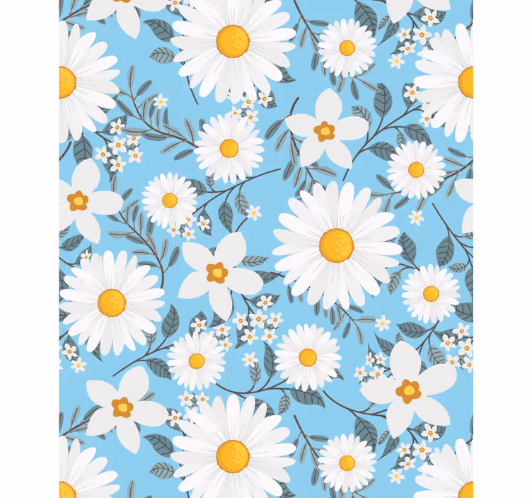 Rollo mit Blumen Blauer Hintergrund des gänseblümchenblumenmuster - TenStickers