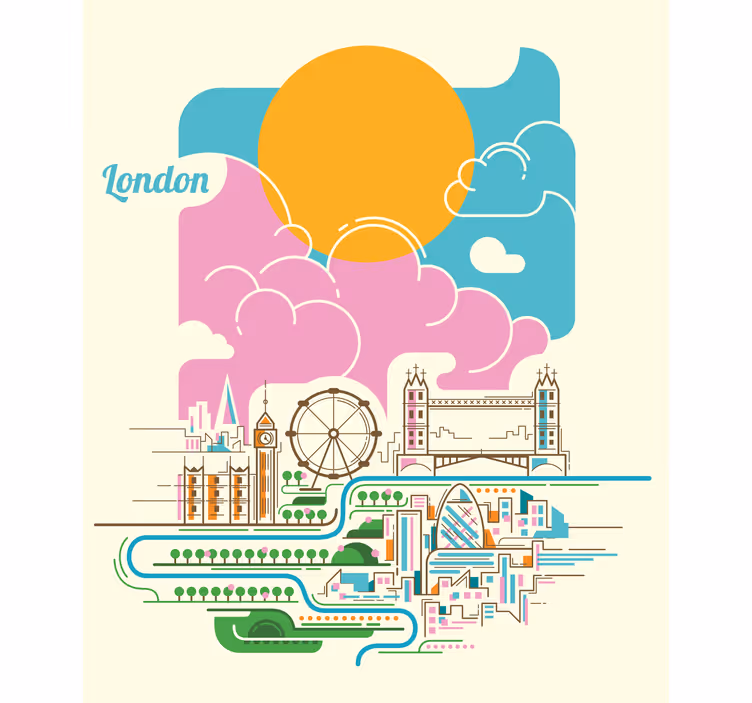Rollo mit Zeichnungen Londoner skyline reflektiert - TenStickers