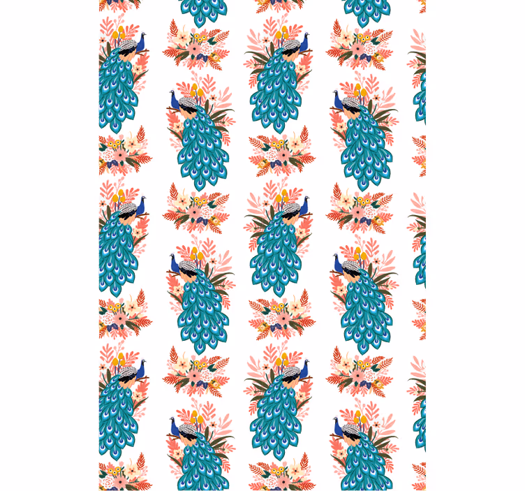 Rollo fenster blumen pfauen zwischen blüten - TenStickers