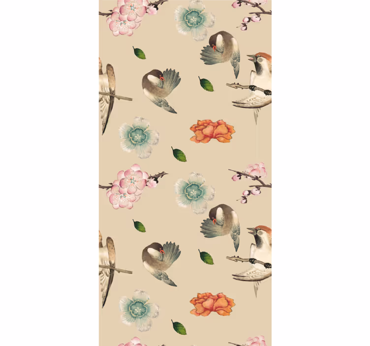 Rollo Fenster Blumen beiges vogeldesign - TenStickers