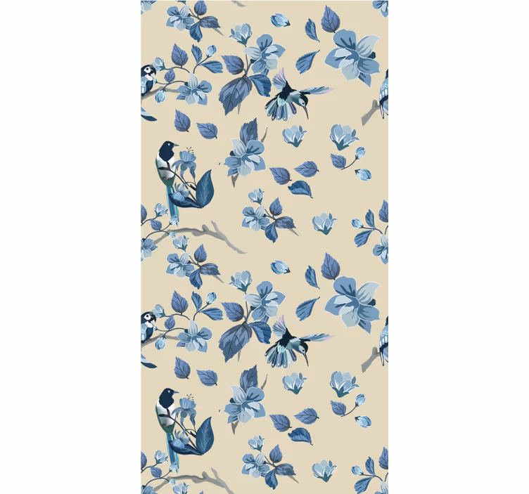 Rollo Fenster Blumen blaue vögel und blätter - TenStickers