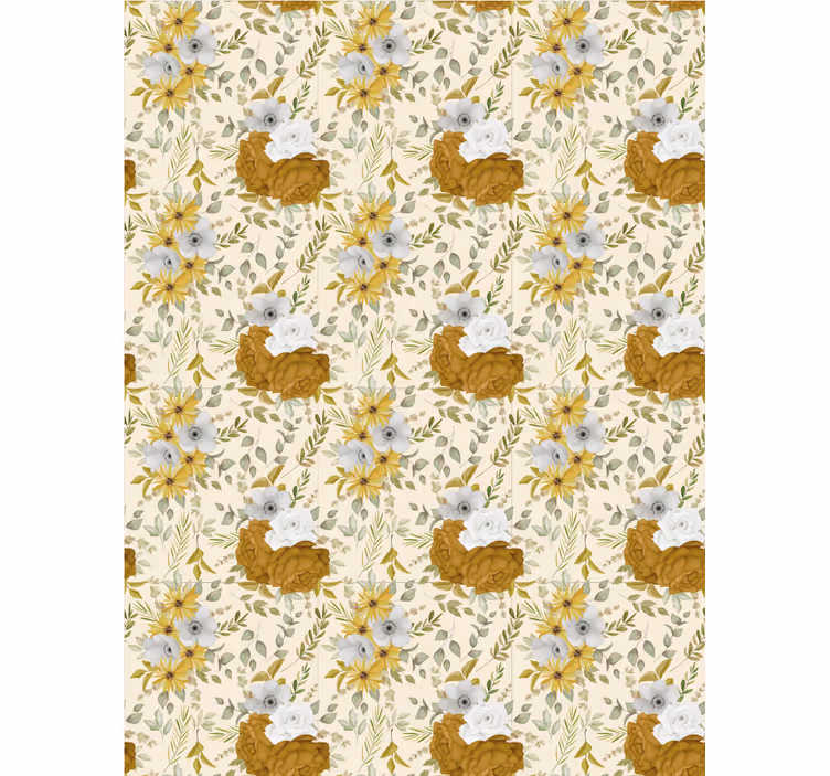 Rollo Fenster Blumen beiges und braunes muster - TenStickers