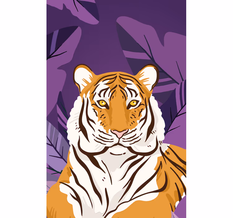 Rollo Fenster Tiere tigerporträt mit blättern - TenStickers