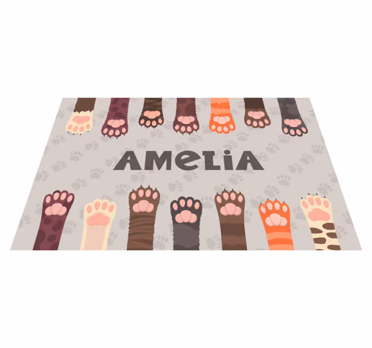Tischset mit Namen Flauschige bunte katzenpfoten - TenStickers