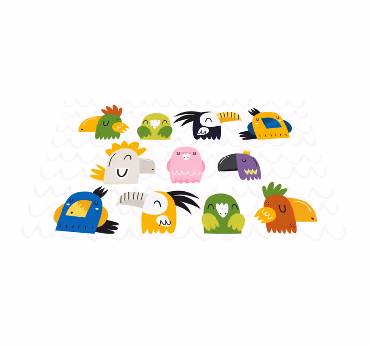 Tischset kinder mit bunten vogelköpfen - TenStickers