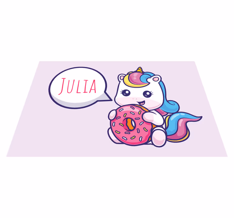 Tischset mit Namen Einhorn mit Donut - TenStickers