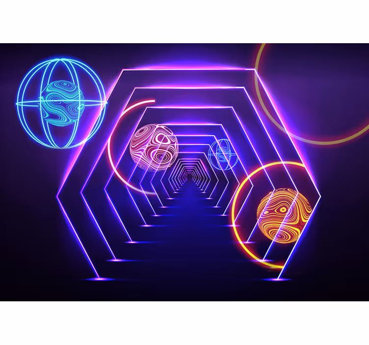 3D Tapete Neontunnel mit Planeten - TenStickers