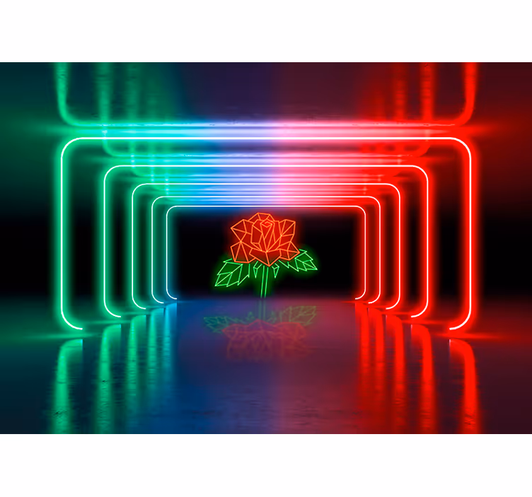 Neon Rose 3D Effect Fototapete - TenStickers