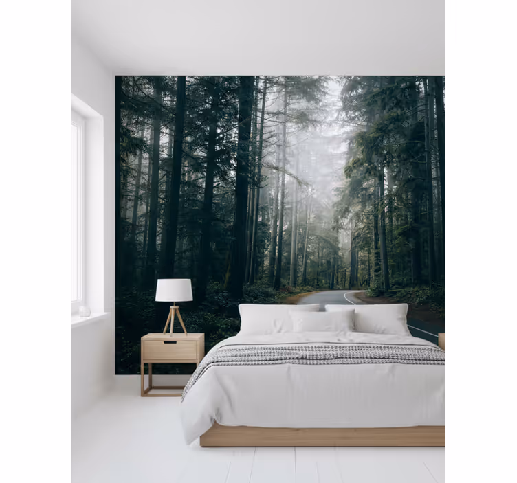 Fototapete wald nebeliger kiefernweg - TenStickers
