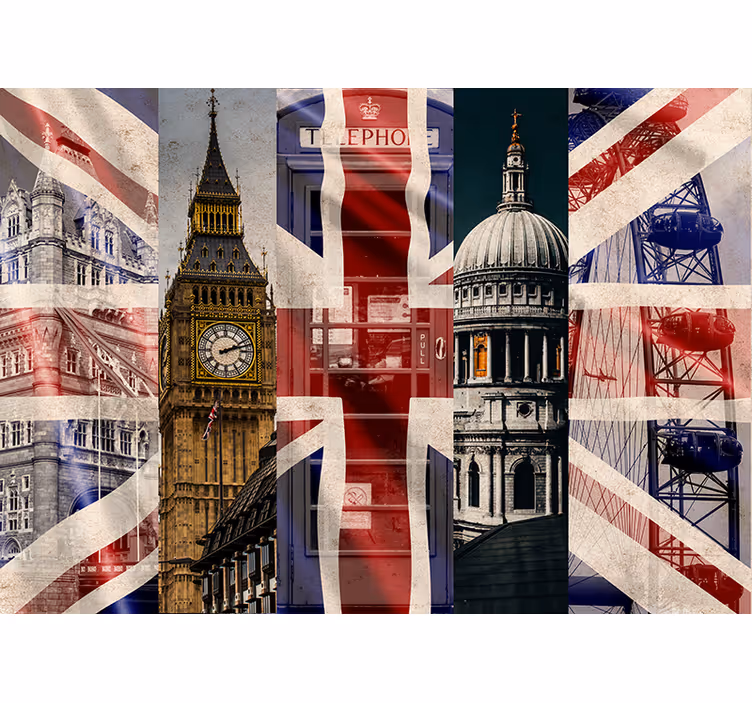 Fototapete Wohnzimmer collage aus londoner ikonen - TenStickers